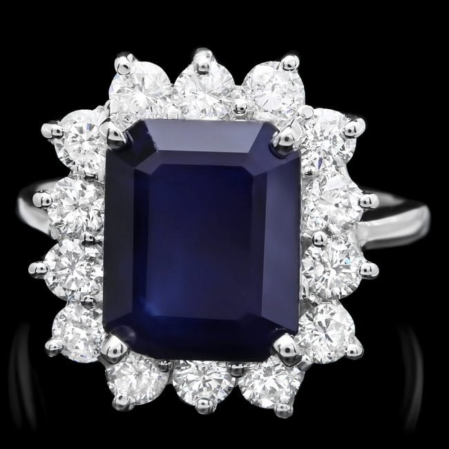 14k Gold 4.70ct Sapphire 1.30ct Diamond Ring: Retail: $9,850.00 ****** 14k Gold 4.70ct Sapphire 1.30ct Diamond Ring ****** Metal: 14k Solid White Gold / Size: 7.5 / Total Item Weight: 6.5 grams / Country Made: United States / / Main Stone: Sapphi