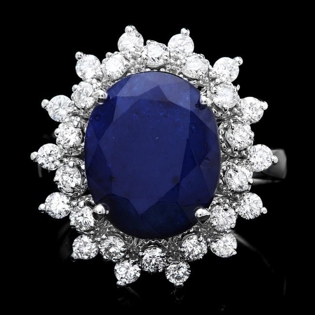 14k Gold 6.50ct Sapphire 0.90ct Diamond Ring: Retail: $8,475.00 ****** 14k Gold 6.50ct Sapphire 0.90ct Diamond Ring ****** Metal: 14k Solid White Gold / Size: 7 / Total Item Weight: 5.5 grams / Country Made: United States / / Main Stone: Sapphire
