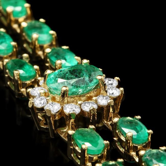 14k Gold 12.00ct Emerald 1.50ct Diamond Bracelet (1 of 7)