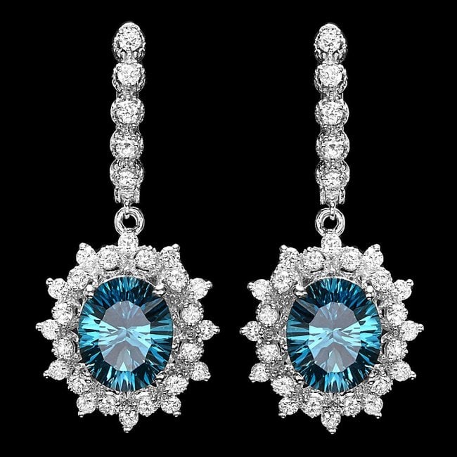 14k White Gold 8ct Topaz 1.80ct Diamond Earrings (1 of 3)
