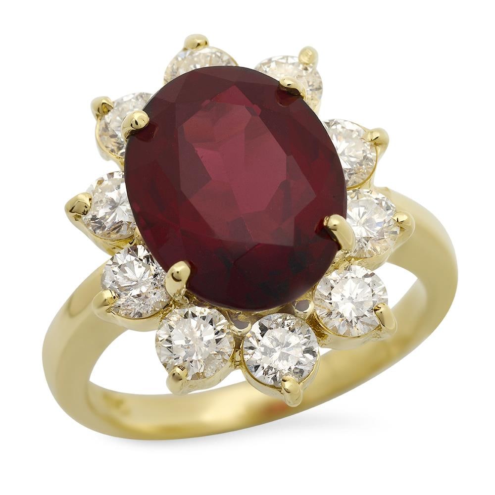 14K Gold 7.79ct Garnet 2.06ct Diamond Ring: Retail: $7,980.00 ****** 14K Gold 7.79ct Garnet 2.06ct Diamond Ring ****** Metal: 14K Solid Gold / Total Item Weight: 7.5 grams / Country Made: United States / / Main Stone: Garnet / Color: Slightly P