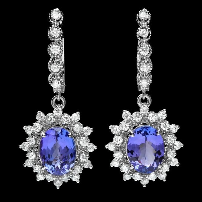 14k Gold 5ct Tanzanite 1.60ct Diamond Earrings: Retail: $16,300.00 ****** 14k Gold 5ct Tanzanite 1.60ct Diamond Earrings ****** Metal: 14k Solid White Gold / Total Item Weight: 8.0 grams / Country Made: United States / / Main Stone: Tanzanite / Col