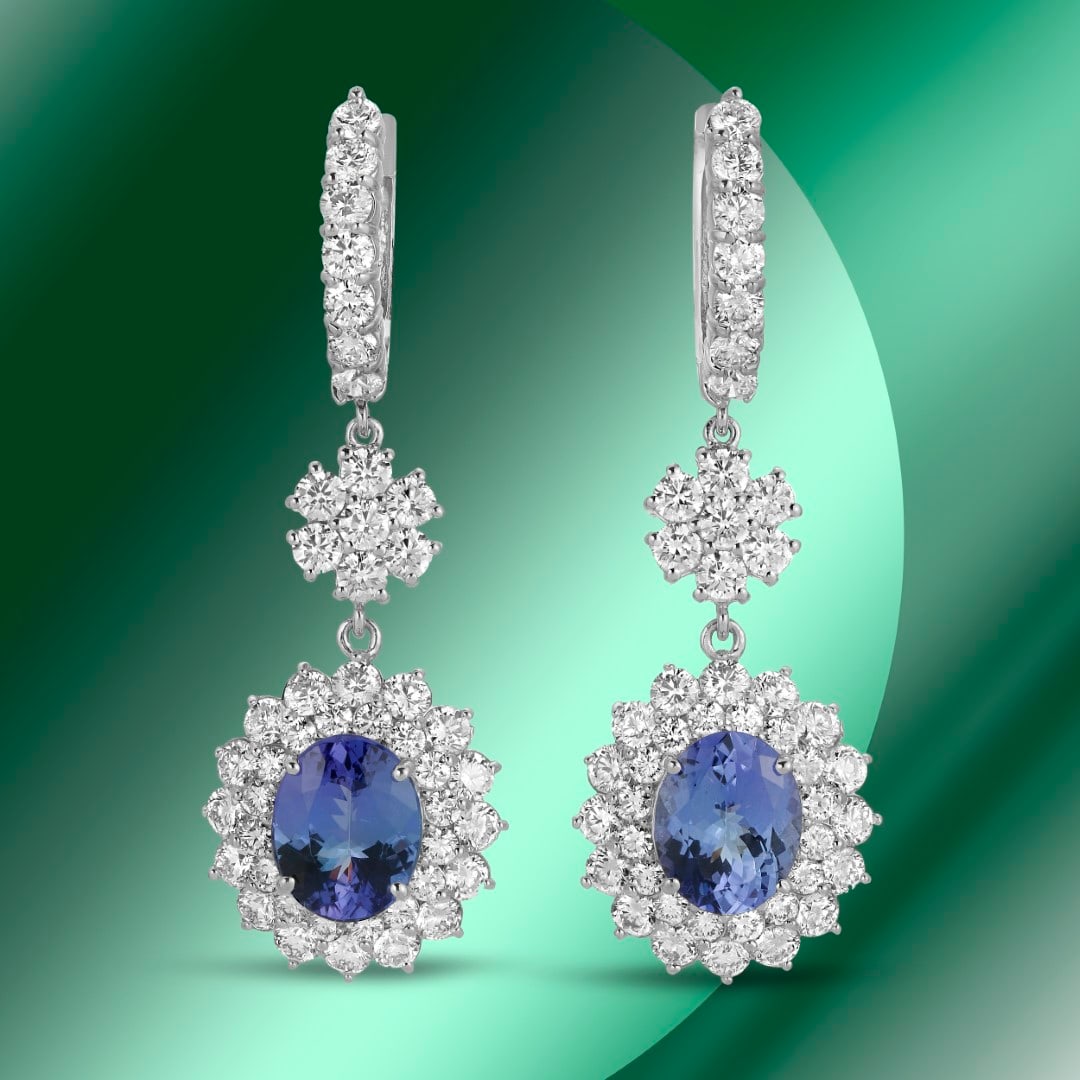 14K Gold 6.09cts Tanzanite & 7.01cts Diamond Earrings: Retail: $39,565***** 14K Gold 6.09cts Tanzanite & 7.01cts Diamond Earrings****** Metal: 14K White Gold/ Total Wt.: 14.6g/ Country Made USA// Main Stone: Tanzanite / Carat Total Wt: 6.09cts /