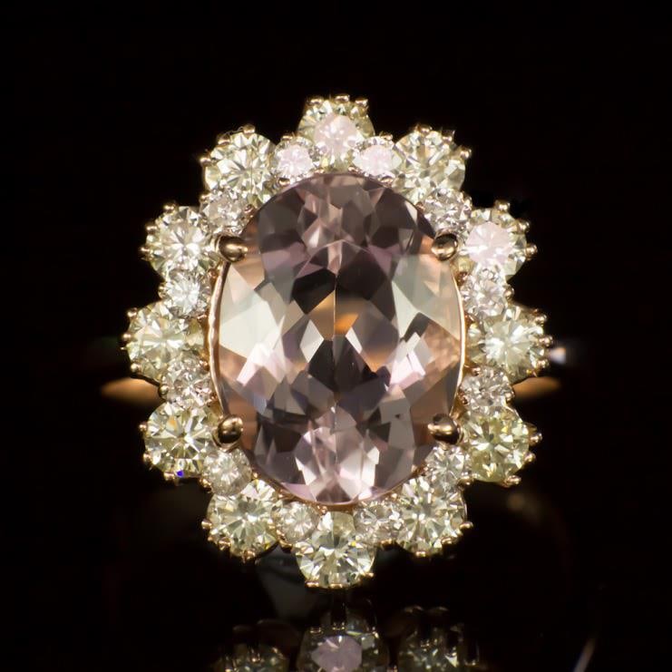 14K Gold 3.53ct Morganite 1.45ct Diamond Ring: Retail: $10,065.00 ****** Morganite & Diamond Ring ****** Metal: 14K Solid Rose Gold / Total Item Weight: 5.5 grams / Country Made: United States / / Main Stone: Morganite / Color: Light Orangy Pink /