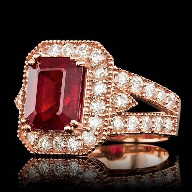 14k Rose Gold 5.00ct Ruby 1.50ct Diamond Ring - 2