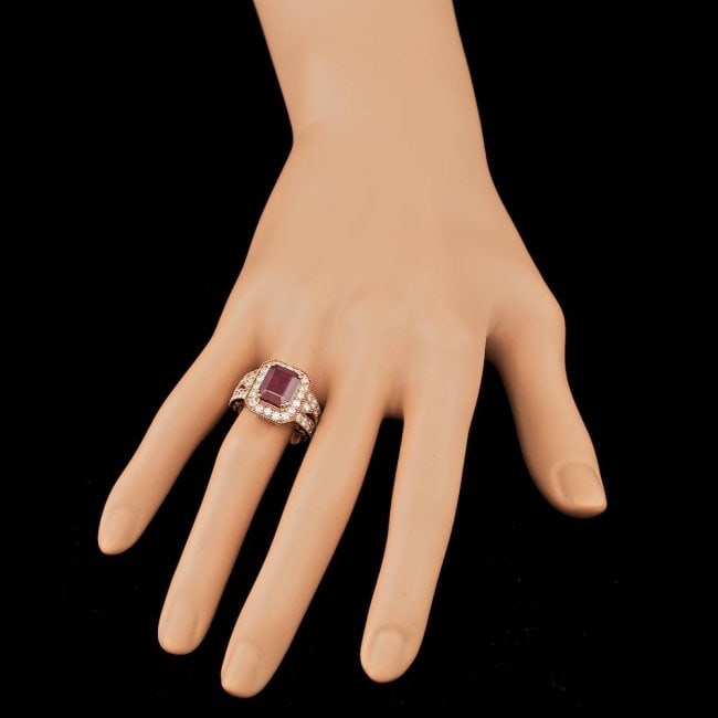 14k Rose Gold 5.00ct Ruby 1.50ct Diamond Ring - 3