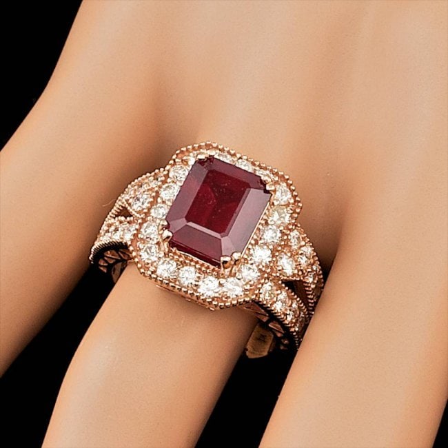 14k Rose Gold 5.00ct Ruby 1.50ct Diamond Ring - 4