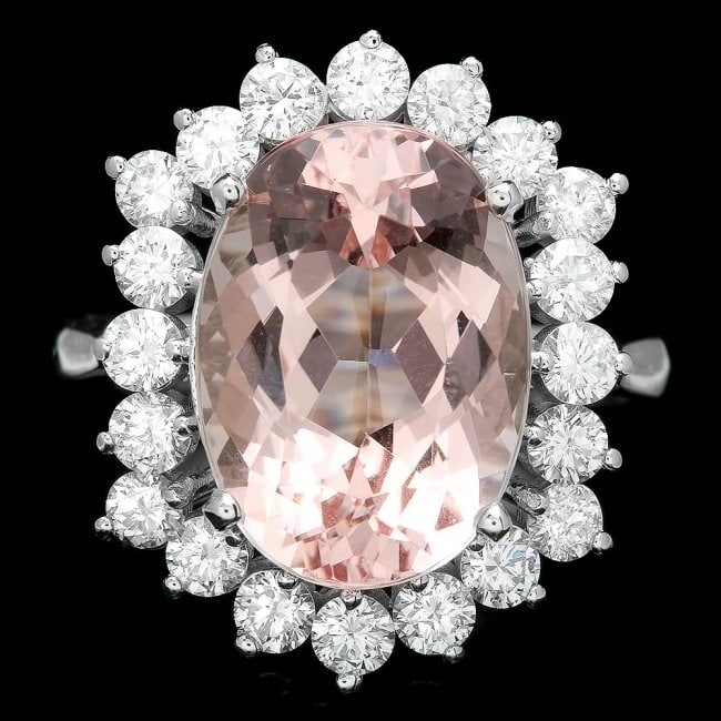 14k Gold 6.50ct Morganite 1.30ct Diamond Ring: Retail: $12,400.00 ****** 14k Gold 6.50ct Morganite 1.30ct Diamond Ring ****** Metal: 14k Solid White Gold / Size: 7 / Total Item Weight: 6.0 grams / / Main Stone: Morganite / Color: Pink / Carat Tota