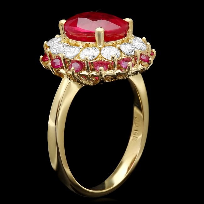 14k Yellow Gold 4.15ct Ruby 1.20ct Diamond Ring: Retail: $8,800.00 ****** 14k Yellow Gold 4.15ct Ruby 1.20ct Diamond Ring ****** Metal: 14k Solid Yellow Gold / Size: 7.25 / Total Item Weight: 6.5 grams / Country Made: United States / / Main Stone: R