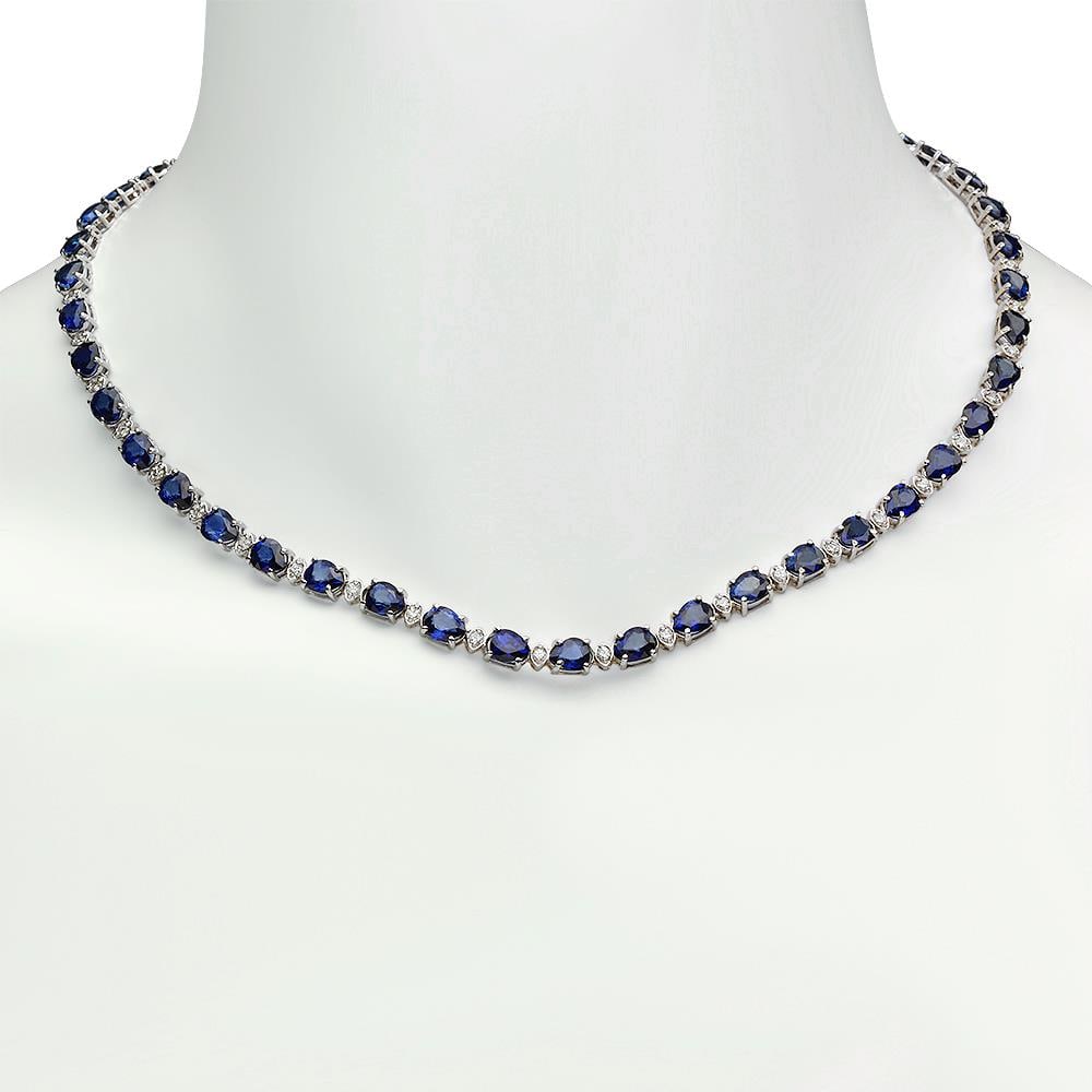 14K Gold 31.39ct Sapphire 1.52ct Diamond Necklace (1 of 5)