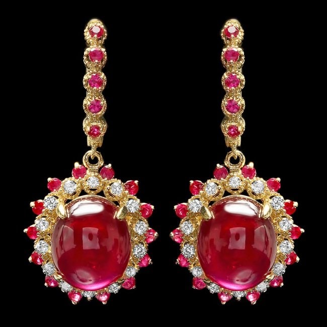 14k Gold 24.5ct Ruby 0.70ct Diamond Earrings: Retail: $8,800.00 ****** 14k Gold 24.5ct Ruby 0.70ct Diamond Earrings ****** Metal: 14k Solid Yellow Gold / Total Item Weight: 13.00 grams / Country Made: United States / / Main Stone: Ruby / Color: R