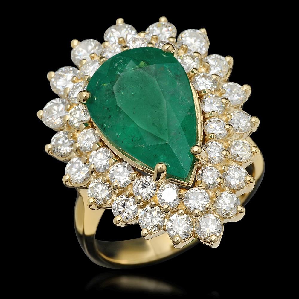 14K Gold 5.37ct Emerald 2.72ct Diamond Ring (1 of 5)