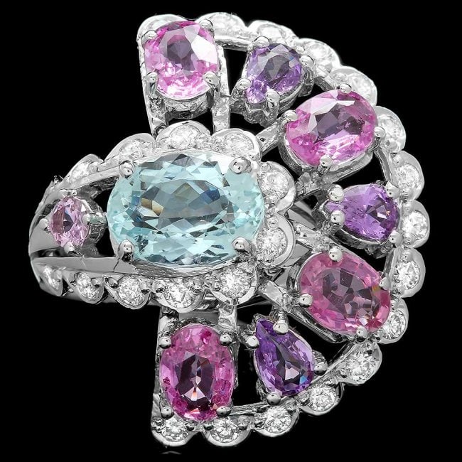 14k Gold 3.00ct Aquamarine 1.00ct Diamond Ring (1 of 4)