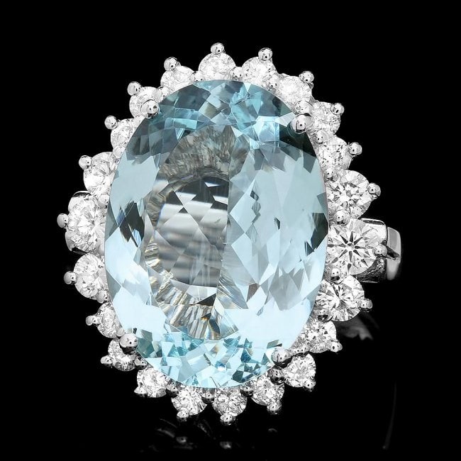 14k Gold 9.00ct Aquamarine 1.30ct Diamond Ring (1 of 4)
