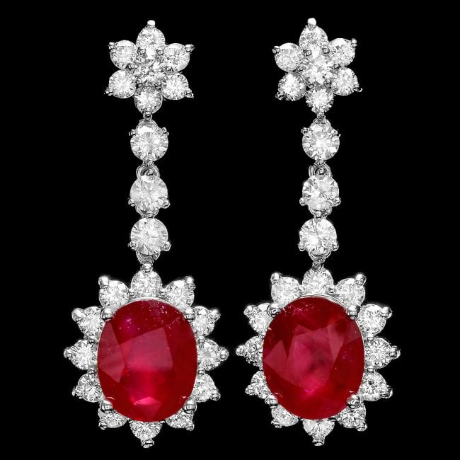 14k Gold 10.00ct Ruby 3.90ct Diamond Earrings: Retail: $18,200.00 ****** 14k Gold 10.00ct Ruby 3.90ct Diamond Earrings ****** Metal: 14k Solid White Gold / Total Item Weight: 8.0 grams / Country Made: United States / / Main Stone: Ruby / Color: Re