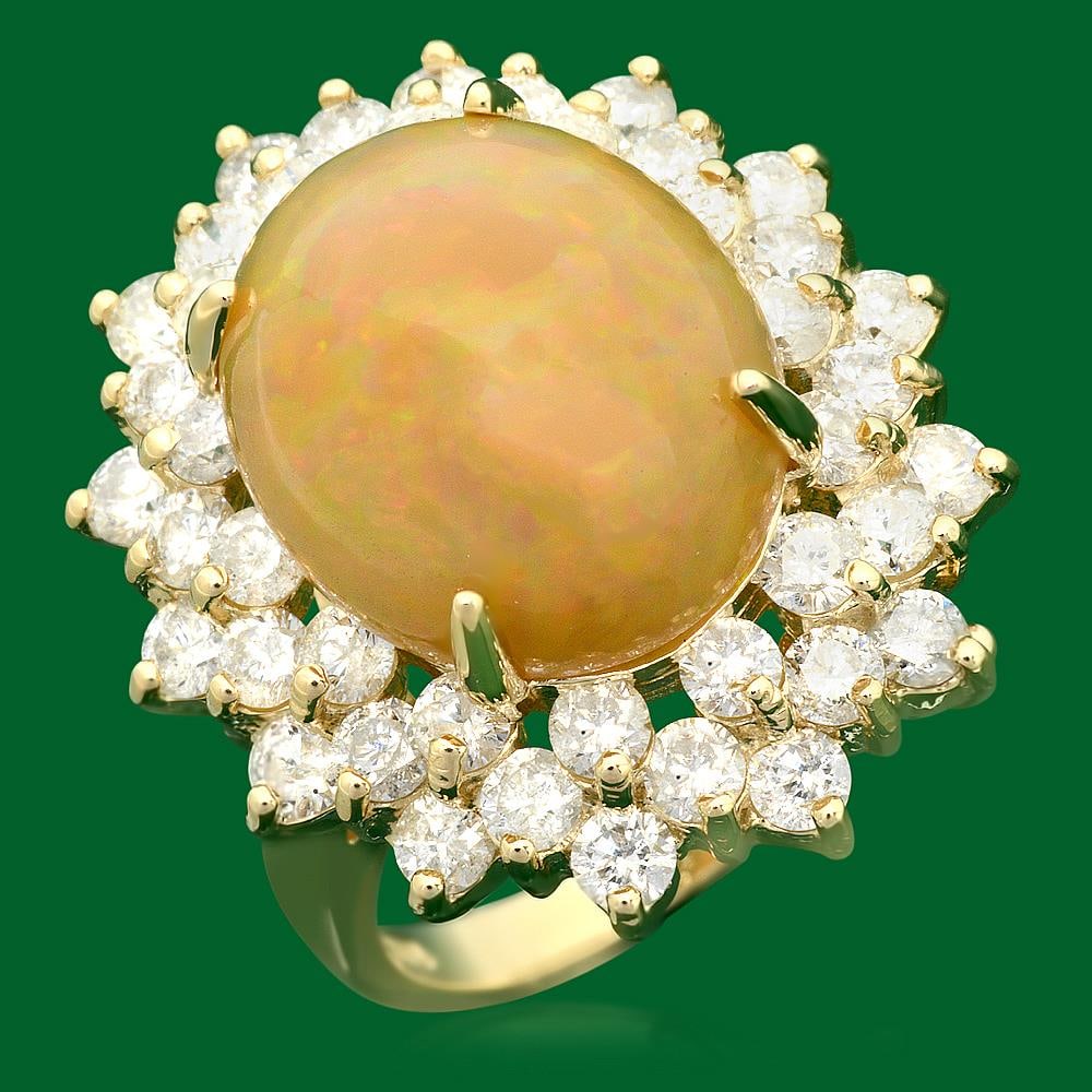 14k Gold 6.80ct Opal 2.72ct Diamond Ring: Retail: $10,450.00 ****** 14k Gold 6.80ct Opal 2.72ct Diamond Ring ****** Metal: 14k Solid Yellow Gold / Size: 7 / Total Item Weight: 9.5 grams / Country Made: United States / / Main Stone: Opal / Col
