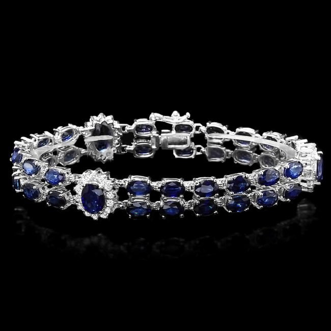 14k Gold 22ct Sapphire 1.50ct Diamond Bracelet: Retail: $18,900.00 ****** 14k Gold 22ct Sapphire 1.50ct Diamond Bracelet ****** Metal: 14k Solid White Gold / Size: 7 / Total Item Weight: 19 grams / Country Made: United States / / Main Stone: Sapphi