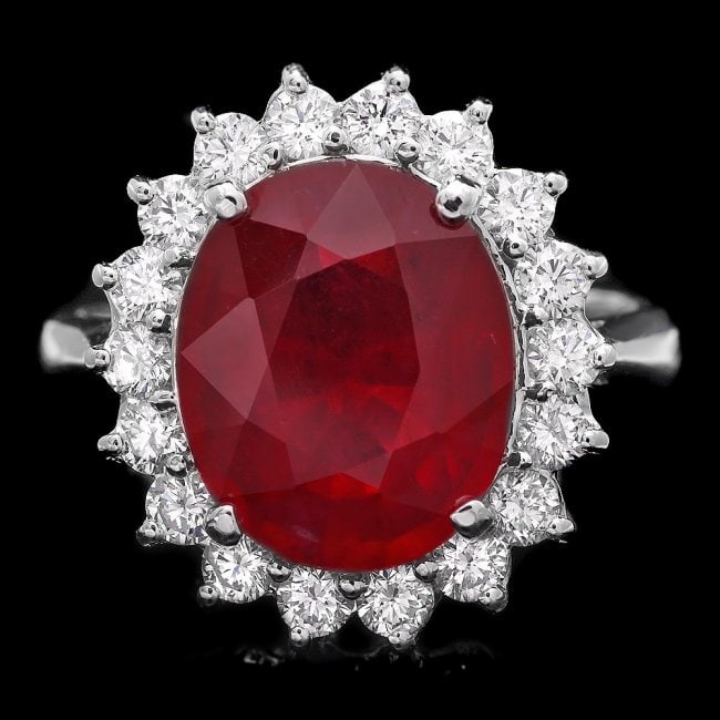 14k White Gold 6.15ct Ruby 0.80ct Diamond Ring: Retail: $8,200.00 ****** 14k White Gold 6.15ct Ruby 0.80ct Diamond Ring ****** Metal: 14k Solid White Gold / Total Item Weight: 5.5 grams / Country Made: United States / / Main Stone: Ruby / Color: Re