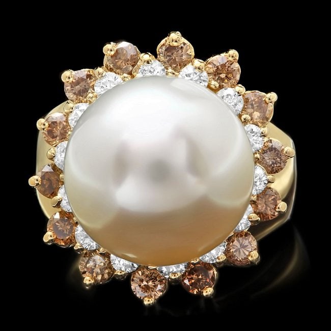 14k Yellow Gold 13mm Pearl 1.6ct Diamond Ring (1 of 3)