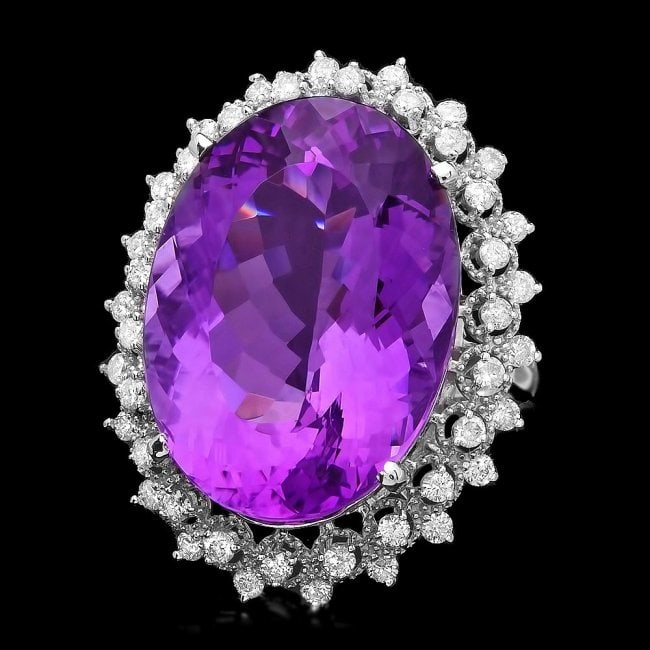 14k White Gold 27ct Amethyst 1.00ct Diamond Ring: Retail: $8,750.00 ****** 14k White Gold 27ct Amethyst 1.00ct Diamond Ring ****** Metal: 14k Solid White Gold / Size: 7.5 / Total Item Weight: 12.3 grams / Country Made: United States / / Main Stone: A