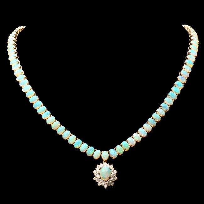 14k Yellow Gold 25ct Opal 1.50ct Diamond Necklace (1 of 6)