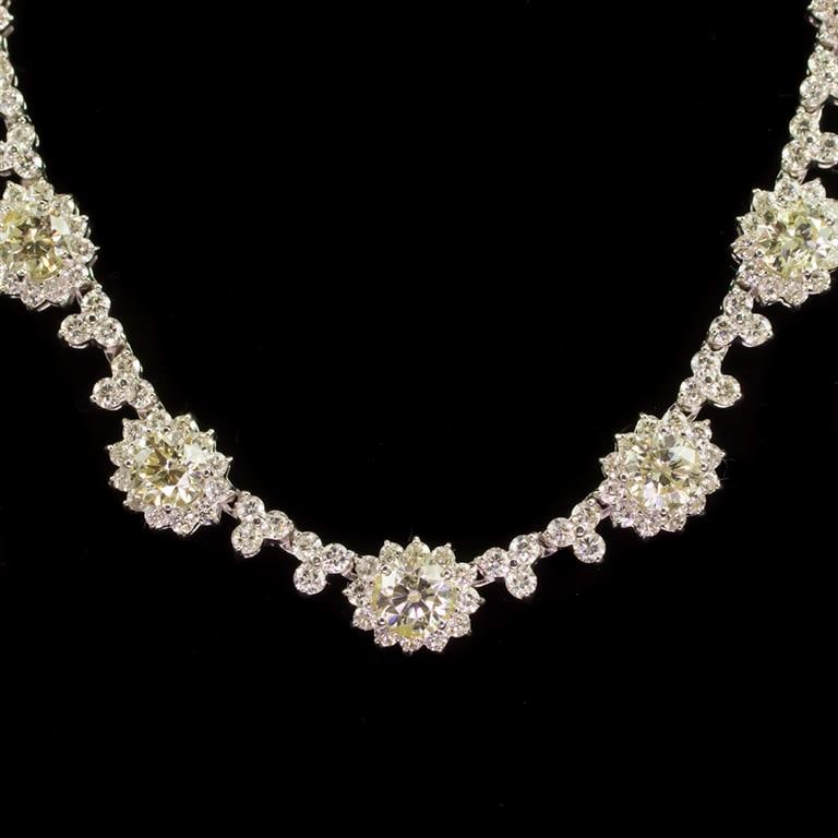 18K Gold 17.05ct Diamond Necklace: Retail: $75,685.00 ******Fancy Color Diamond & Diamond Necklace ****** Metal: 18K Solid White Gold / Total Item Weight: 31.8 grams / Country Made: United States / / Main Stone: Diamond / Color: Fancy