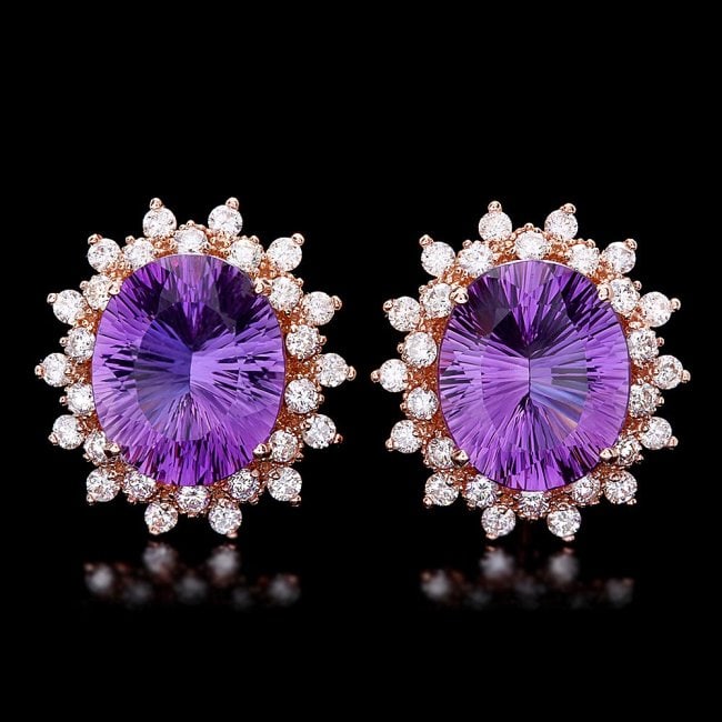 14k Rose 10ct Amethyst 1.70ct Diamond Earrings: Retail: $10,950.00 ****** 14k Rose 10ct Amethyst 1.70ct Diamond Earrings ****** Metal: 14k Solid Rose Gold / Total Item Weight: 8.0 grams / Country Made: United States / / Main Stone: Amethyst / Color