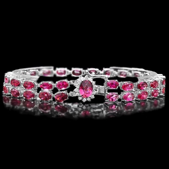14k 21.2ct Tourmaline 0.40ct Diamond Bracelet: Retail: $14,200.00 ****** 14k 21.2ct Tourmaline 0.40ct Diamond Bracelet ****** Metal: 14k Solid White Gold / Size: 7.5 / Total Item Weight: 18.5 grams / Country Made: United States / / Main Stone: Tou