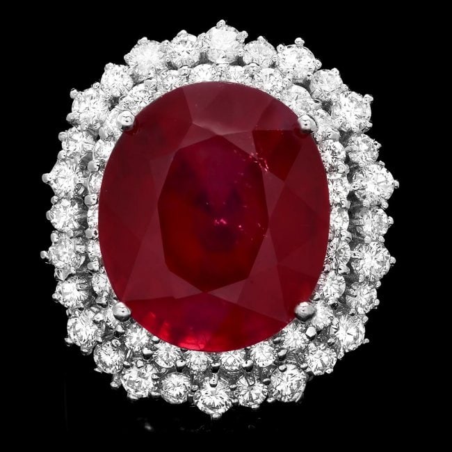 14k White Gold 18.00ct Ruby 2.00ct Diamond Ring: Retail: $15,790.00 ****** 14k White Gold 18.00ct Ruby 2.00ct Diamond Ring ****** Metal: 14k Solid White Gold / Size: 7.25 / Total Item Weight: 11.0 grams / Country Made: United States / / Main Stone: