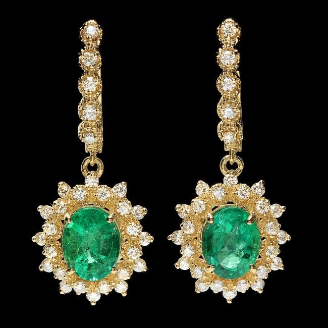 14k Gold 4ct Emerald 1.55ct Diamond Earrings (1 of 5)