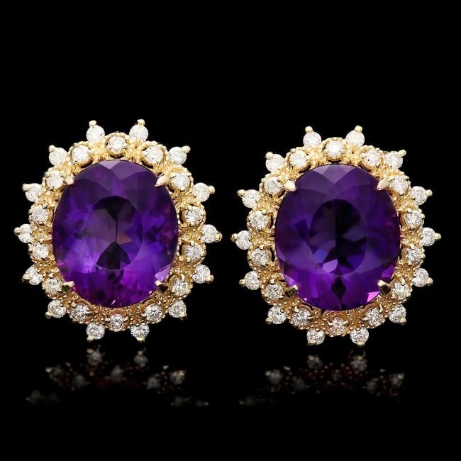 14k Gold 15ct Amethyst 1.3ct Diamond Earrings: Retail: $10,800.00 ****** 14k Gold 15ct Amethyst 1.3ct Diamond Earrings ****** Metal: 14k Solid Yellow Gold / Total Item Weight: 10.0 grams / Country Made: United States / / Main Stone: Amethyst / Col