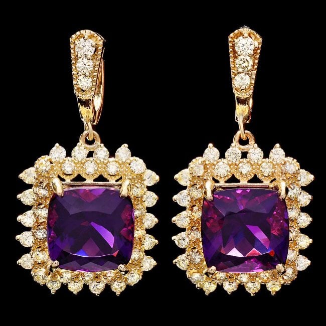 14k Gold 15ct Amethyst 2.7ct Diamond Earrings (1 of 5)
