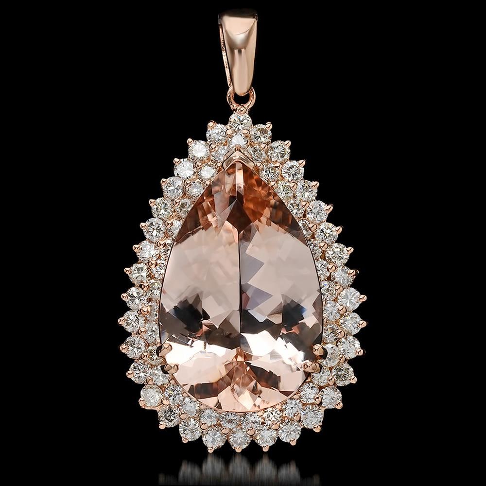 14K Gold 22.68ct Morganite 3.55ct Diamond Pendant: Retail: $24,255.00****** 14K Gold Morganite & Diamond Pendant ****** Metal: 14K Solid Gold / Total Item Weight: 15.1 grams / Country Made: United States / / Main Stone: Morganite / Color: Pinkish Oran