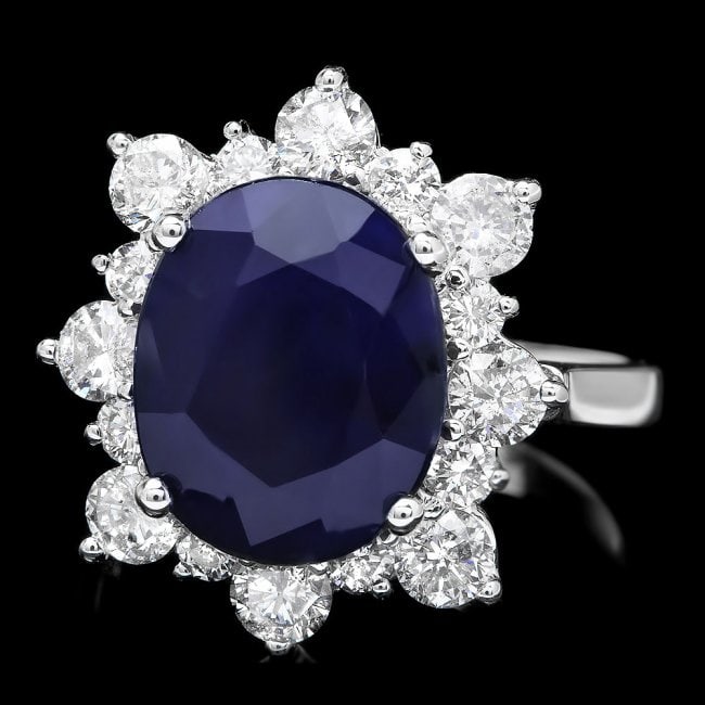 14k Gold 6.50ct Sapphire 1.35ct Diamond Ring: Retail: $8,700.00 ****** 14k Gold 6.50ct Sapphire 1.35ct Diamond Ring ****** Metal: 14k Solid White Gold / Size: 7 / Total Item Weight: 6 grams / Country Made: United States / / Main Stone: Sapphire /