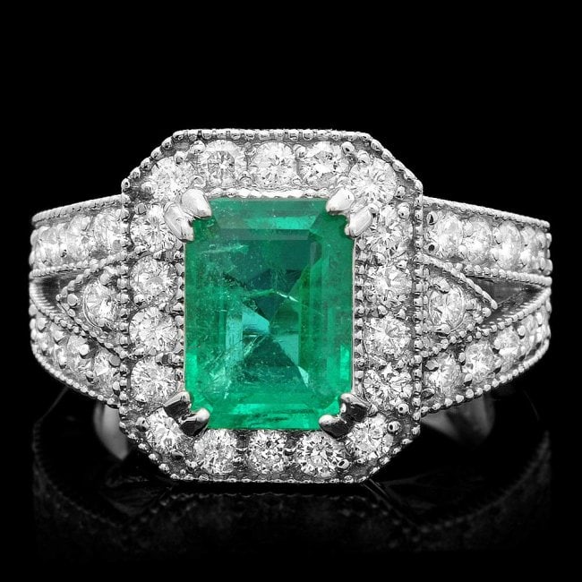 14k White Gold 2.00ct Emerald 1.30ct Diamond Ring (1 of 4)