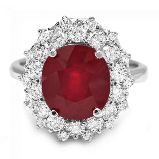 14k White Gold 6.50ct Ruby 1.50ct Diamond Ring - 2
