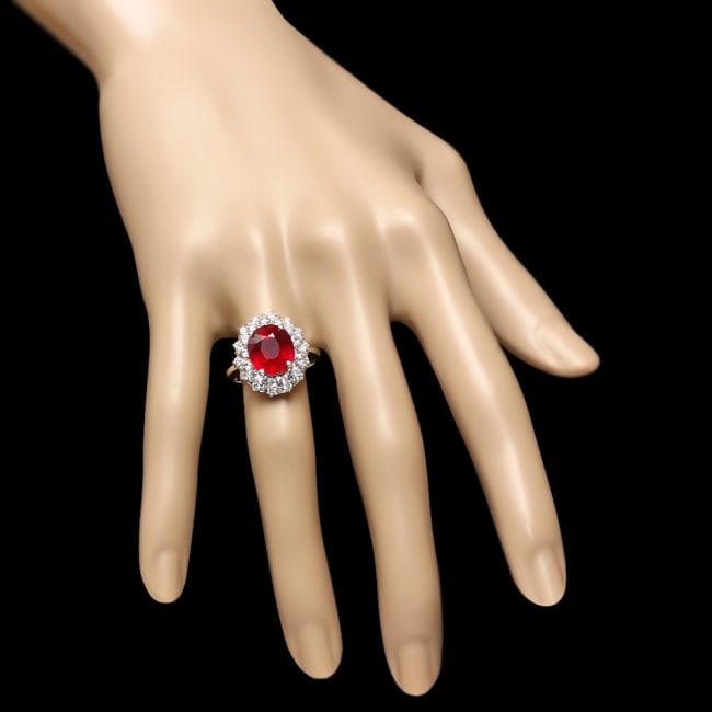 14k White Gold 6.50ct Ruby 1.50ct Diamond Ring - 4