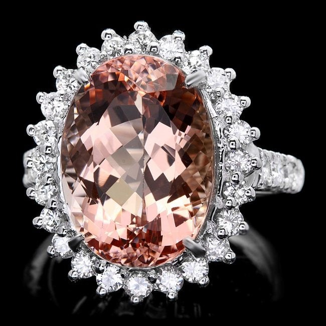 14k Gold 10.00ct Morganite 1.30ct Diamond Ring: Retail: $10,900.00 ****** 14k Gold 10.00ct Morganite 1.30ct Diamond Ring ****** Metal: 14k Solid White Gold / Size: 6.5 / Total Item Weight: 8.0 grams / Country Made: United States / / Main Stone: Mor