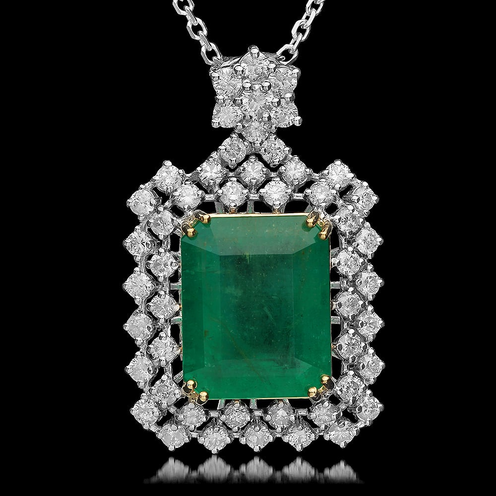 14K Gold 9.35ct Emerald 2.00ct Diamond Pendant: Retail: $30,876.00 ****** 14K Gold 9.35ct Emerald 2.00ct Diamond Pendant ****** Metal: 14K Solid Gold / Total Item Weight: 8.1 grams / Country Made: United States / / Main Stone: Emerald / Color: Gree