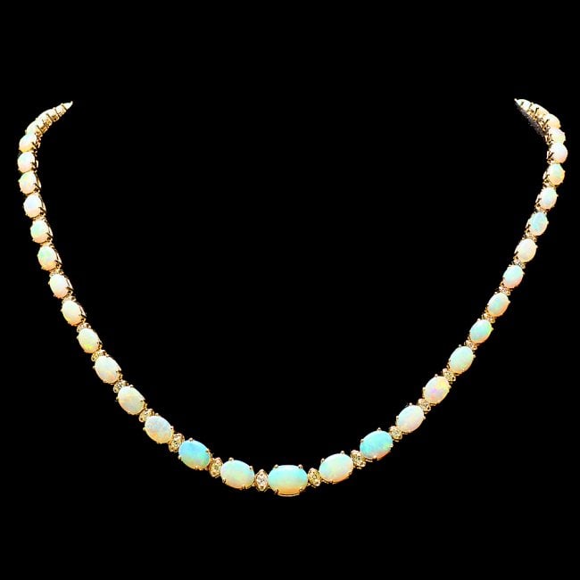 14k Gold 20.00ct Opal 1.00ct Diamond Necklace: Retail: $17,400.00 ****** 14k Gold 20.00ct Opal 1.00ct Diamond Necklace ****** Metal: 14k Solid Yellow Gold / Size: 17.5 / Total Item Weight: 20.5 grams / Country Made: United States / / Main Stone: O