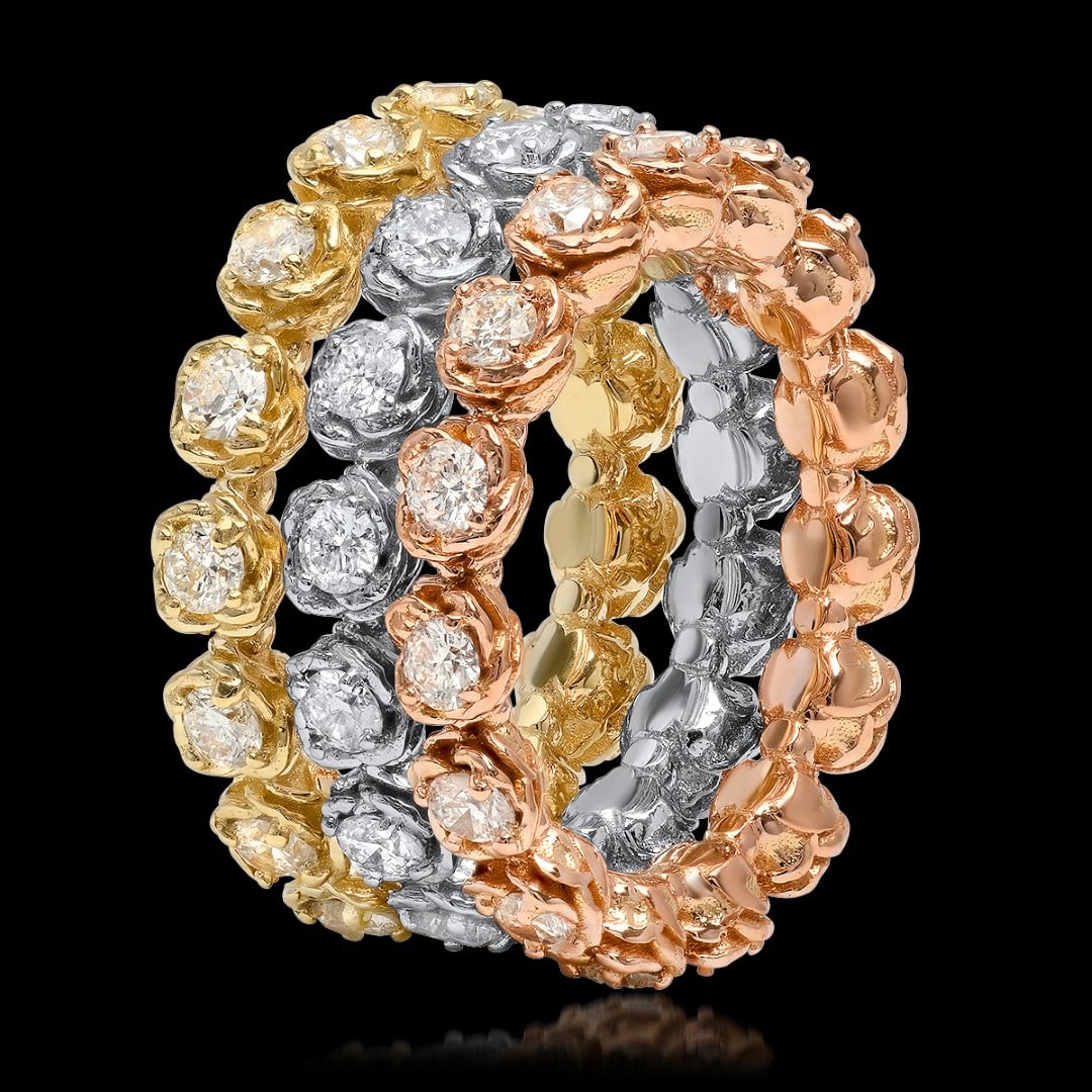 14K Yellow, White & Rose Gold 3.35cts. Diamond Ring: Retail: $12,947.00***** 14K Yellow, White & Rose Gold 3.35cts. Diamond Ring****** Metal: 14K Yellow,White & Rose Gold/ Total Wt.: 14.5g/ Country Made USA// Main Stone: Diamond/ Carat Total Wt: 3.35cts
