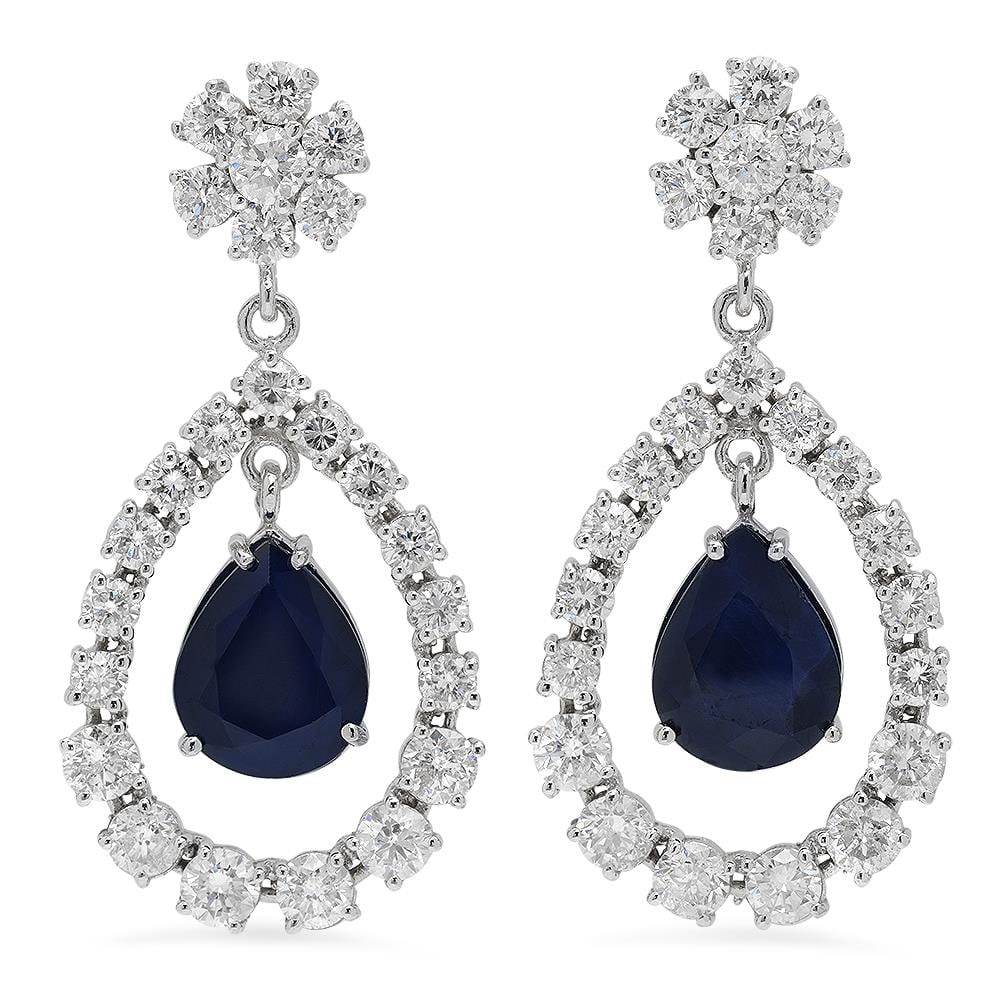 14K Gold 10.37ct Sapphire 7.08ct Diamond Earrings: Retail: $21,100.00 ****** 14K Gold 10.37ct Sapphire 7.08ct Diamond Earrings ****** Metal: 14K Solid Gold / Total Item Weight: 12.7 grams / Country Made: United States / / Main Stone: Sapphire / Color: