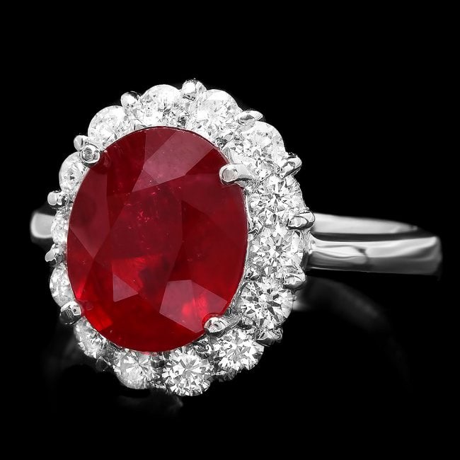 14k White Gold 5.00ct Ruby 0.90ct Diamond Ring: Retail: $6,000.00 ****** 14k White Gold 5.00ct Ruby 0.90ct Diamond Ring ****** Metal: 14k Solid White Gold / Size: 7.25 / Total Item Weight: 6 grams / Country Made: United States / / Main Stone: Ruby