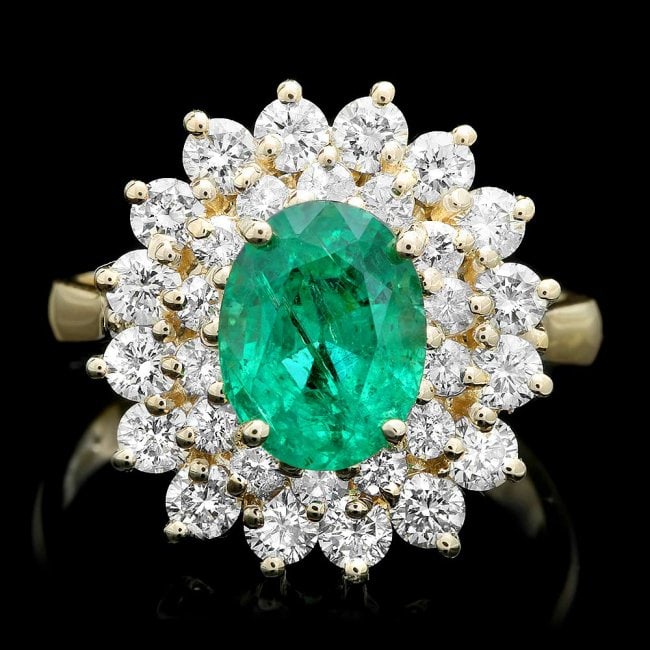 14k Gold 2.00ct Emerald 1.50ct Diamond Ring: Retail: $10,900.00 ****** 14k Gold 2.00ct Emerald 1.50ct Diamond Ring ****** Metal: 14k Solid Yellow Gold / Size: 7 / Total Item Weight: 5.5 grams / Country Made: United States / / Main Stone: Emerald