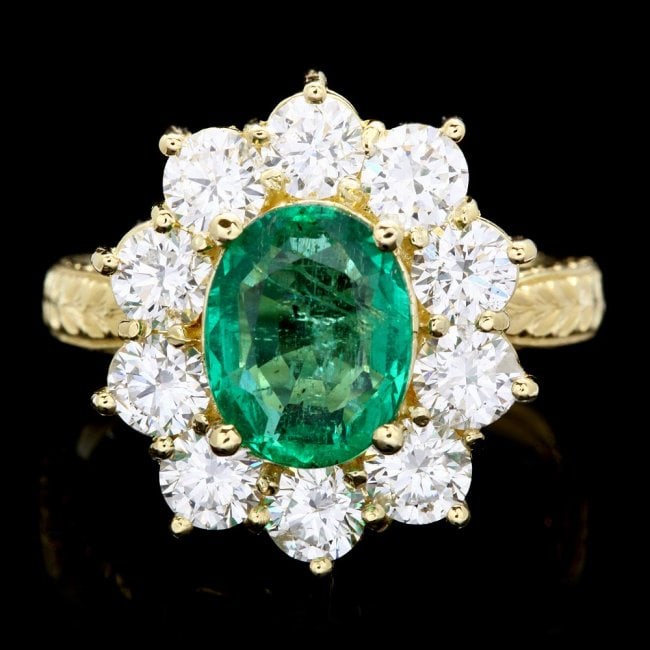 18k Gold 2.00ct Emerald 2.00ct Diamond Ring: Retail: $18,500.00 ****** 18k Gold 2.00ct Emerald 2.00ct Diamond Ring ****** Metal: 18k Solid Yellow Gold / Size: 7.5 / Total Item Weight: 8.0 grams / Country Made: United States / / Main Stone: Emera