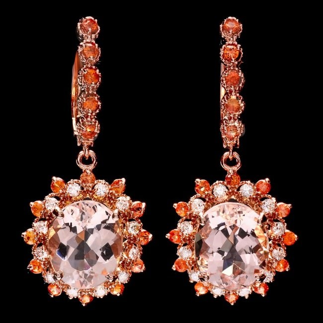 14k Rose 9ct Morganite 0.80ct Diamond Earrings: Retail: $9,300.00 ****** 14k Rose 9ct Morganite 0.80ct Diamond Earrings ****** Metal: 14k Solid Rose Gold / Total Item Weight: 9.0 grams / Country Made: United States / / Main Stone: Morganite / Color