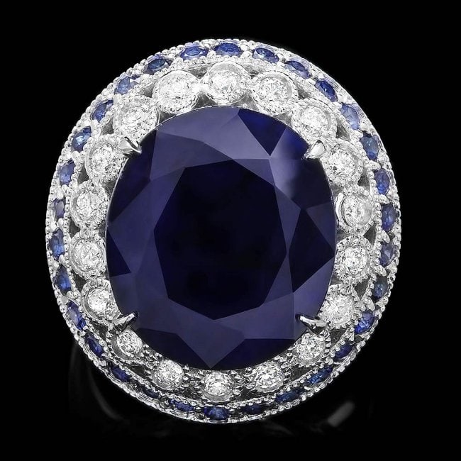 14k Gold 14.7ct Sapphire 0.80ct Diamond Ring: Retail: $9,200.00 ****** 14k Gold 14.7ct Sapphire 0.80ct Diamond Ring ****** Metal: 14k Solid White Gold / Size: 7.5 / Total Item Weight: 12 grams / Country Made: United States / / Main Stone: Sapphir