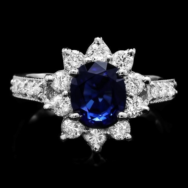 14k Gold 2.50ct Sapphire 1.00ct Diamond Ring: Retail: $7,850.00 ****** 14k Gold 2.50ct Sapphire 1.00ct Diamond Ring ****** Metal: 14k Solid White Gold / Size: 6.5 / Total Item Weight: 4.3 grams / Country Made: United States / / Main Stone: Sapphi