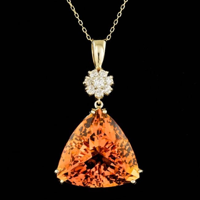 14k Gold 30.50ct Citrine 0.60ct Diamond Pendant: Retail: $8,700.00 ****** 14k Gold 30.50ct Citrine 0.60ct Diamond Pendant ****** Metal: 14k Solid Yellow Gold / Size: 18 / Total Item Weight: 12.5 grams / Country Made: United States / / Main Stone: Ci