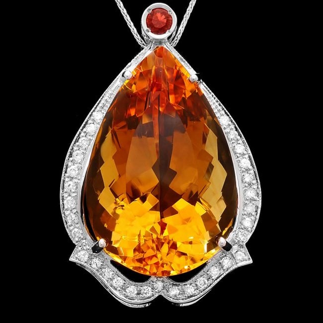 14k Gold 52ct Citrine 0.55ct Diamond Pendant: Retail: $16,750 ****** 14k Gold 52ct Citrine 0.55ct Diamond Pendant ****** Metal: 14k Solid White Gold / Size: 7 / Total Item Weight: 22.5 grams / Country Made: United States / / Main Stone: Citrine /